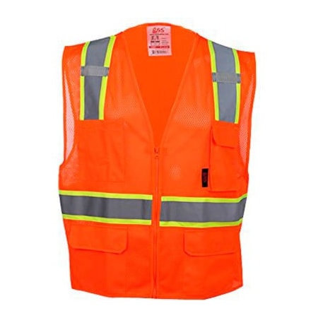 Gss Safety Two-Tone Safety Vest XL Class 2 , Zipper 6 Pockets 1502-XL